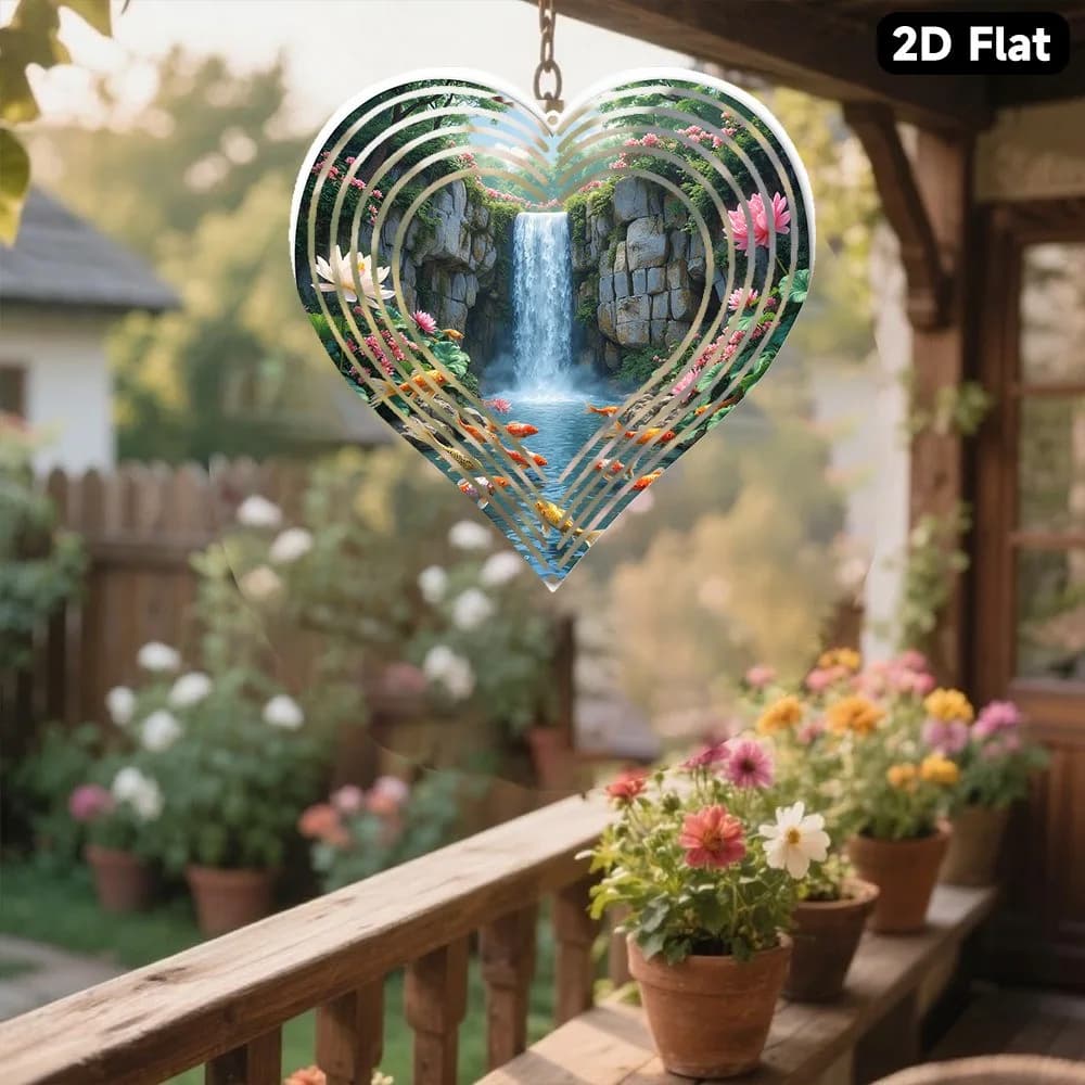 Iron Wind Chime Heart Koi Fish Pond Decor Lotus Meditation Sound Relaxing Garden Gift Nature Lovers Balcony Zen Art