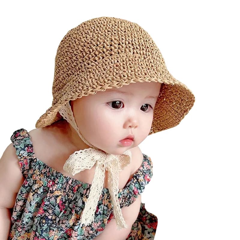 Kids summer hat straw girl hat Fashion Lace bow Beach Children Hat Panama Kids Princess Hats for Kids Outdoor Travel Sun Hat