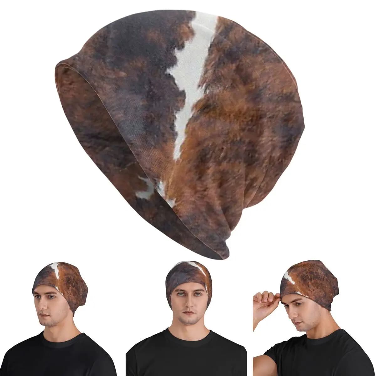 Stylish Cow Fur Cowhide Texture Cow Skin Print Patter Warm Knitted Cap Fashion Bonnet Hat Autumn Beanies Hats for Unisex Adult