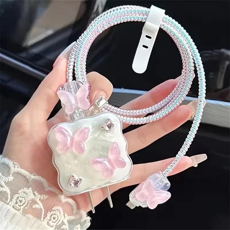 5 pz-set 3D Butterfly Wave Edge Caricatore Custodia protettiva adatta per i modelli iPhone 12 13 14 15 Supporta 18W 20W Ricarica rapida