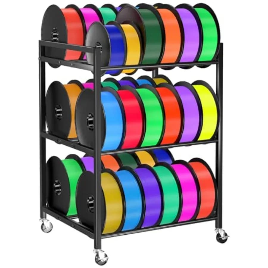 Rack di Stoccaggio per Filamenti 3D con Ruote, Porta Bobine a 3 Livelli, Resistente, per Filamenti PLA/A
