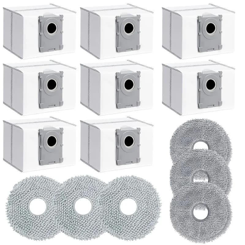8 Dust Bags + 6 Replacement Mop Pads Only For Ecovacs T50 MAX PRO Omni, T50 PRO Omni, and T30 C Omni Robot Vacuum Cleaners