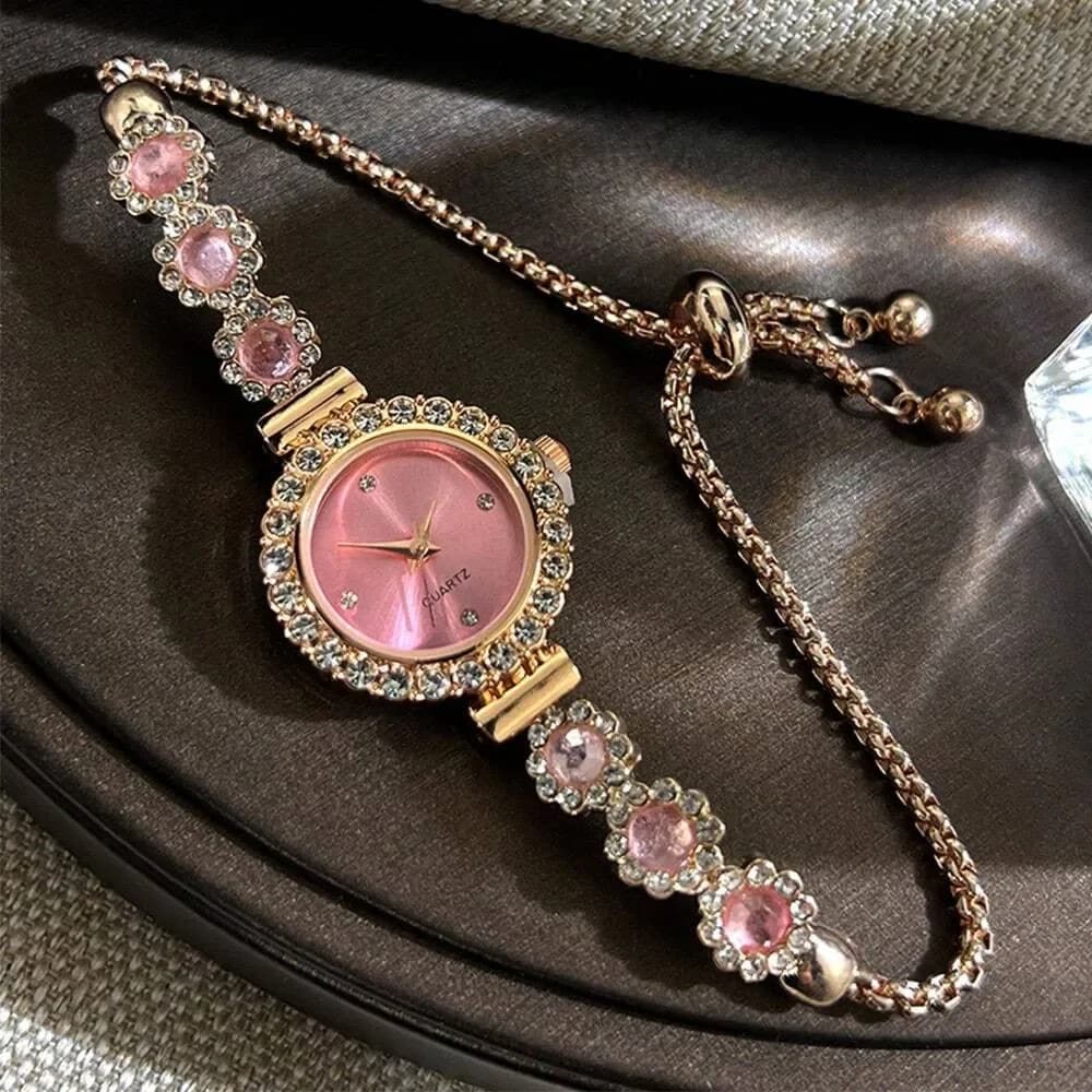 Orologi da Donna alla Moda con Strass, Bracciale con Fiori di Diamanti, Orologio da Polso al Quarzo per Signore