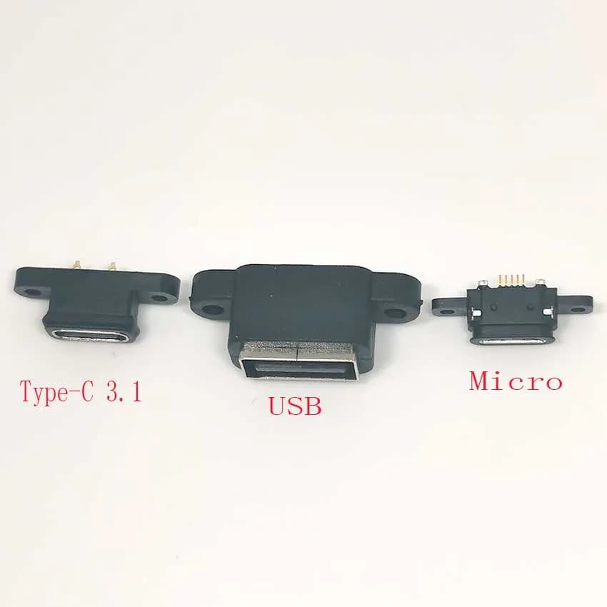 1/5/10Pcs Micro USB 5pin / USB 2.0 A /Type C 3.1 USB C Waterproof Female Connector With Screw Hole For DIY Fast Charger Cable