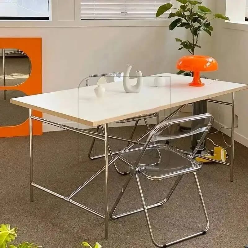 Office Furniture Stainless Steel Leg Rectangular Desks Solid Wood Office Computer Desk For Conference Room Writing Study Table g