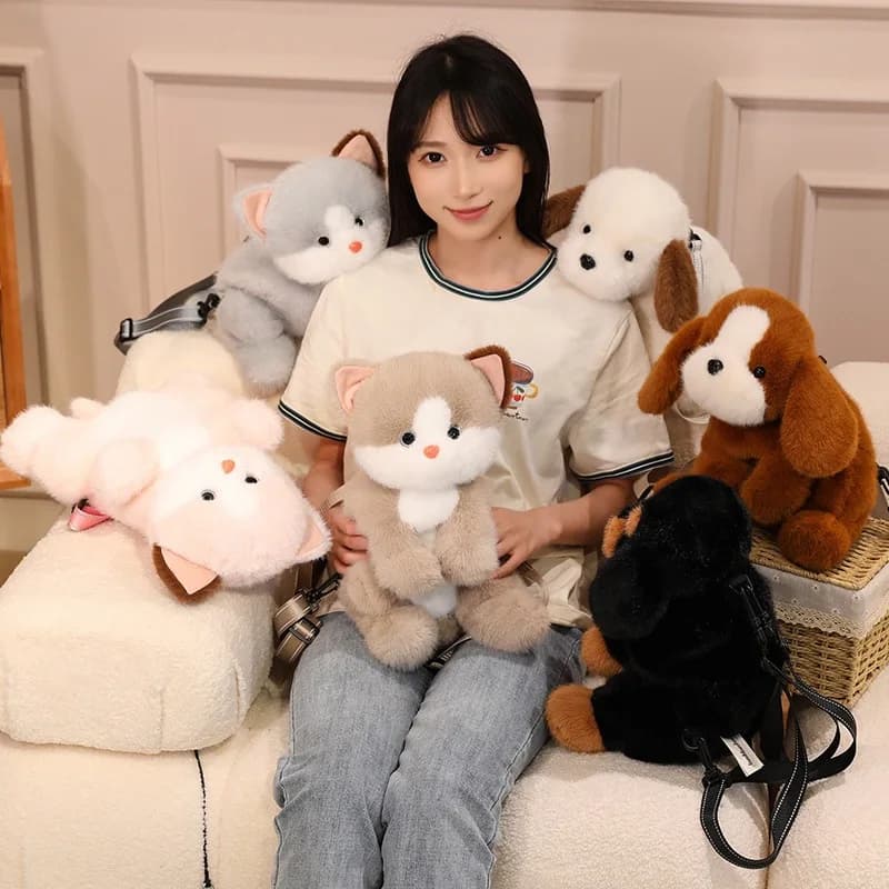 Simpatico adorabile borsa per gatti giocattoli di peluche bambola per cani borsa per bambini zaino bambola di stoffa animali realistici bambola giocattolo Kawaii regali