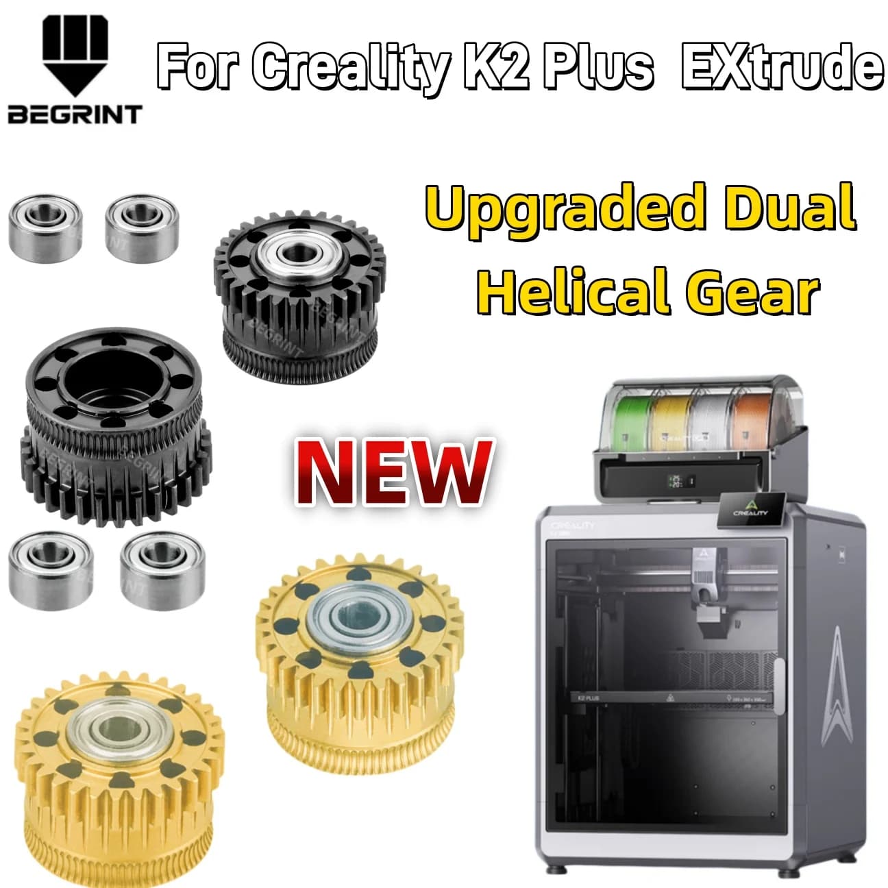 Per Creality K2 Plus: Ingranaggio Estrusore Completamente in Metallo Migliorato, Rivestimento DLC Nichelato, Alta Durezza, Resistente all'Usura - Ricambi per Stampanti 3D