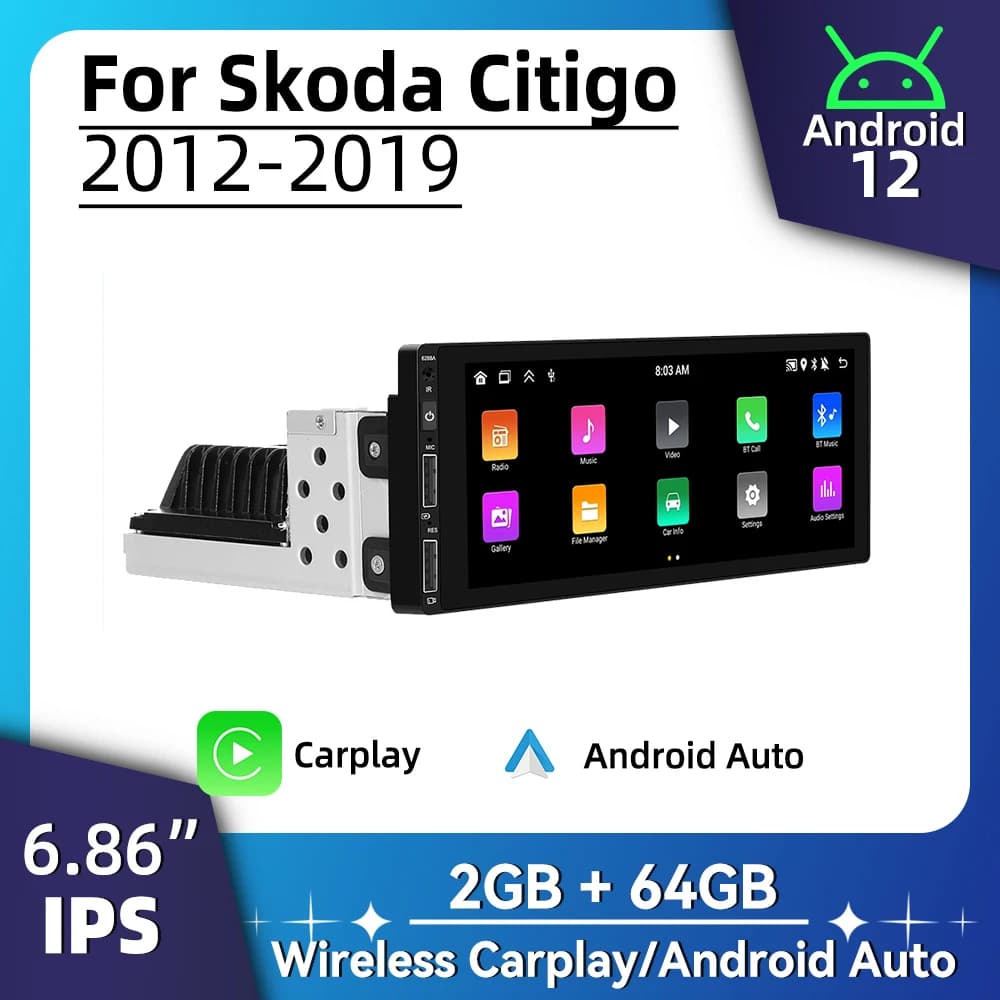 Android Radio for Skoda Citigo 2012-2019 Car Multimedia Android Auto Stereo 1 Din Head Unit