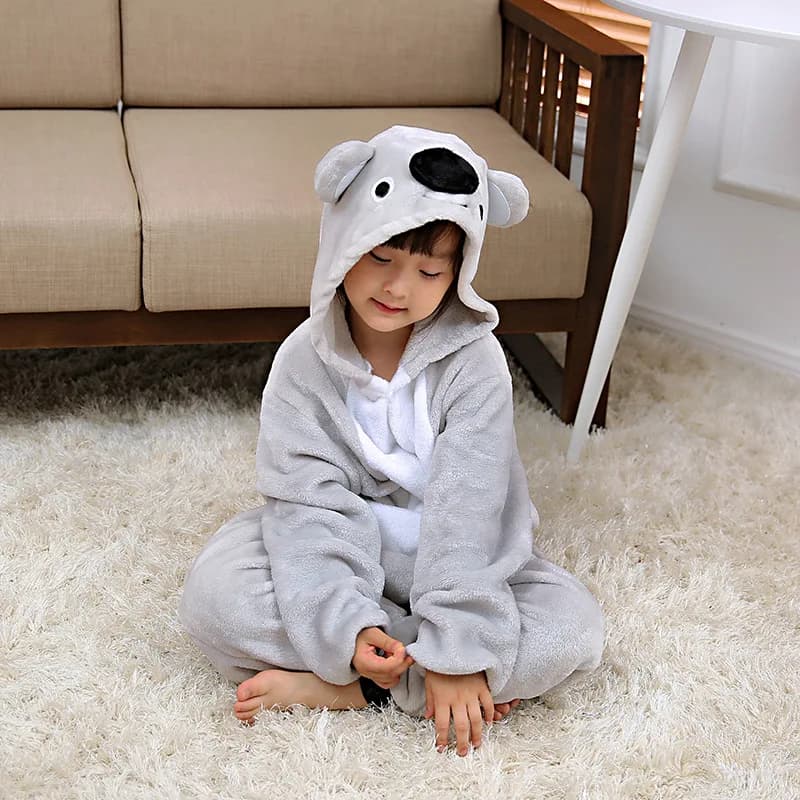 Animale del fumetto Koala Pigiama intero Flanella Caldo Indumenti da notte con cappuccio Cosplay Costume da notte Adulti e bambini Tute intere