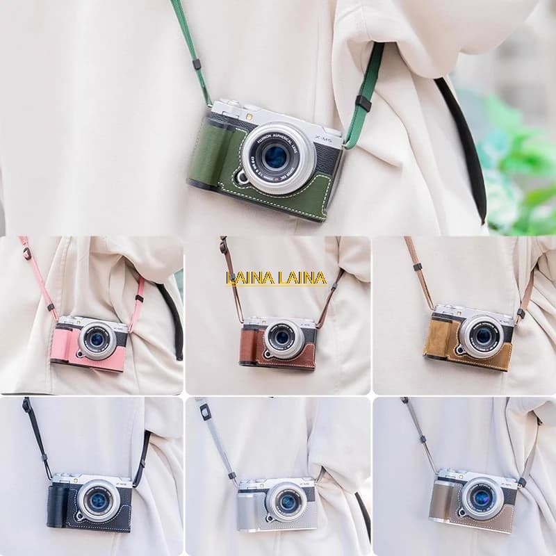 Custodia per fotocamera in vera pelle bovina con impugnatura e base per Fuji Fujifilm XM5 X-M5, accessori inclusi
