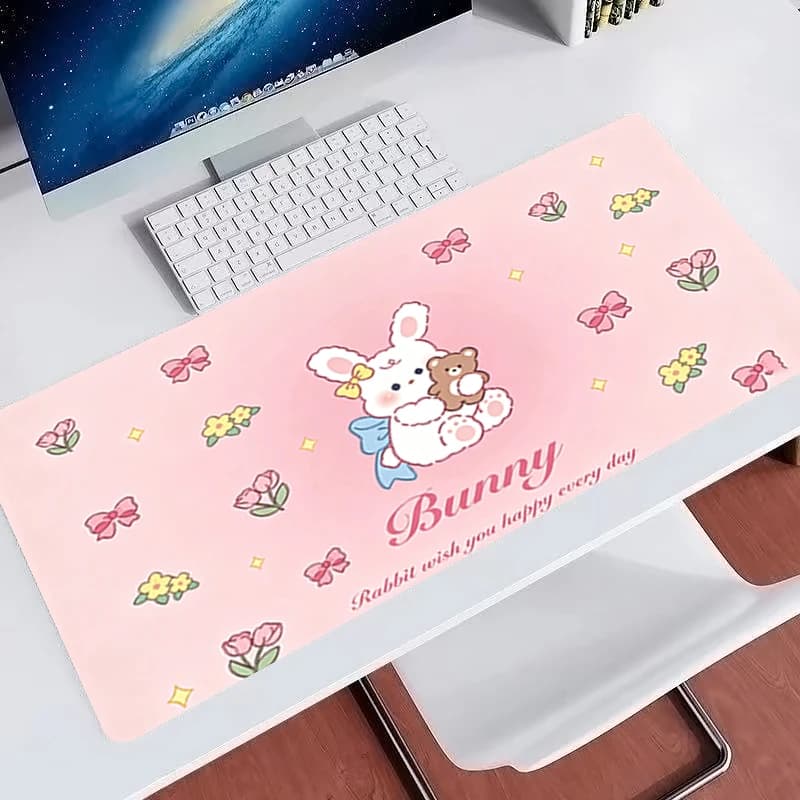 kawaii Pink Mouse Pad Low pixel cartoon kitten Office Desk Mats Non-Slip Gaming Accessories Large MousePads Game Laptop Desk Mat
