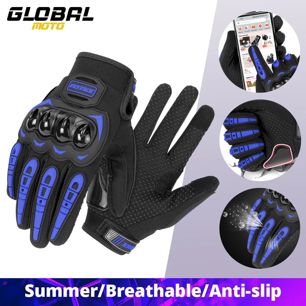 Guanti da Moto per Uomo con Touch Screen, Guanti Integrali per Motocross, Guanti Antiscivolo per Moto, Traspiranti, Taglie M-2XL