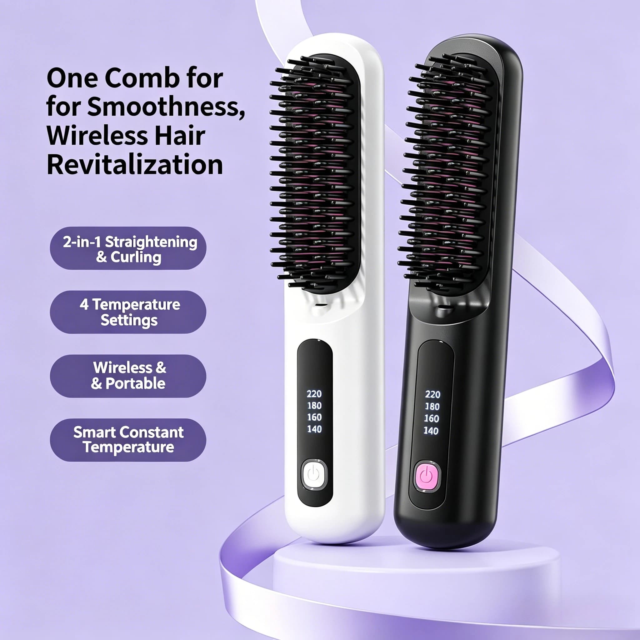 Spazzola Lisciante per Capelli Senza Fili Nera, Mini Piastra Portatile con Tecnologia Ionica e Ceramica per Donne