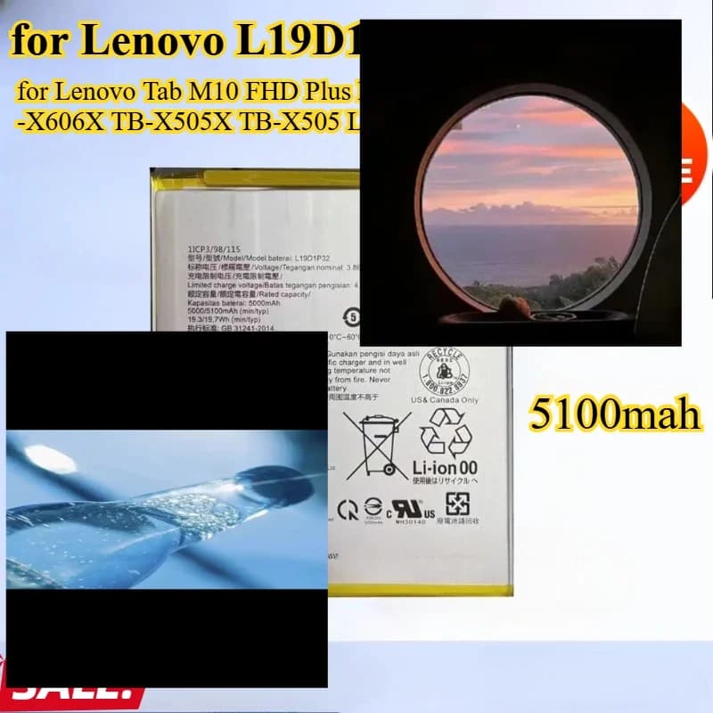 5100mAh L19D1P32 per Lenovo Tab M10 FHD Plus Batteria TB-X606 TB-X606X TB-X505X TB-X505 L/X505F Batteria Tablet