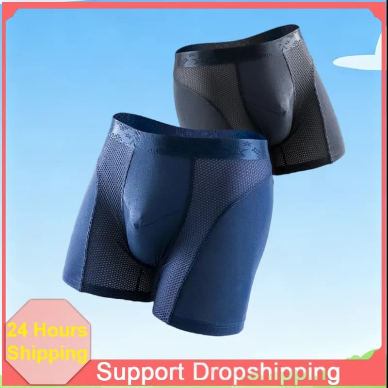 Men's Long Boxer Underwear U Convex Mesh Breathable Extended Wear Resistant Plus Size 6XL Men's Loose Boxer Shorts
