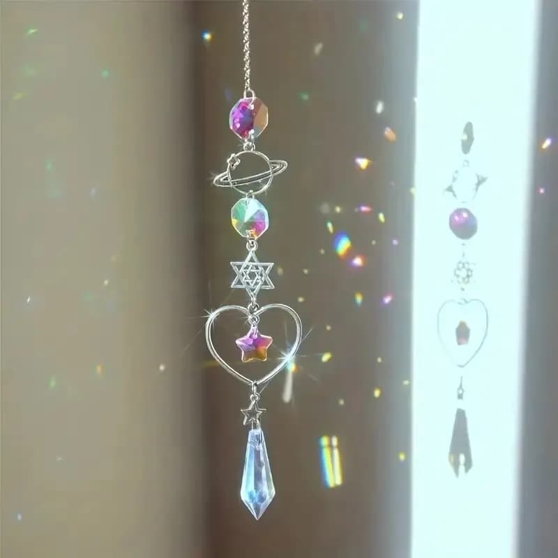 1 Pc Galaxy Star Moon Crystal Wind Chime Suncatcher Pendant Home Outdoor Garden Decor Holiday Party Supplies