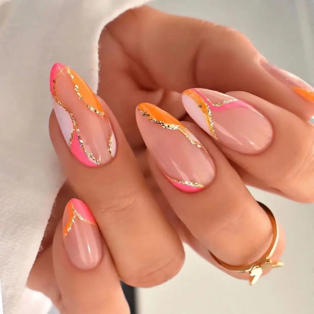 DIY Long Almond False Nails French Leaf Butterfly Press on Nails Blue Gradient Detachable Fake Nials at Salon
