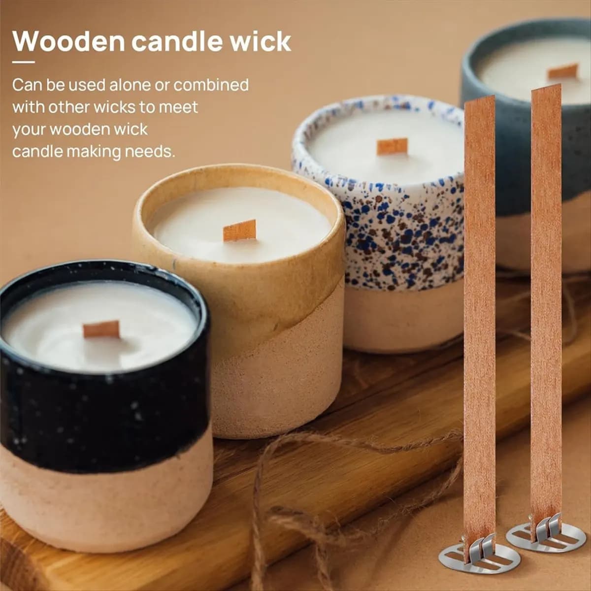 * A02R Wooden Candle Stoppers, 100 wooden pins to make candles, wooden studs + metal clip to make candles, DIY candles A