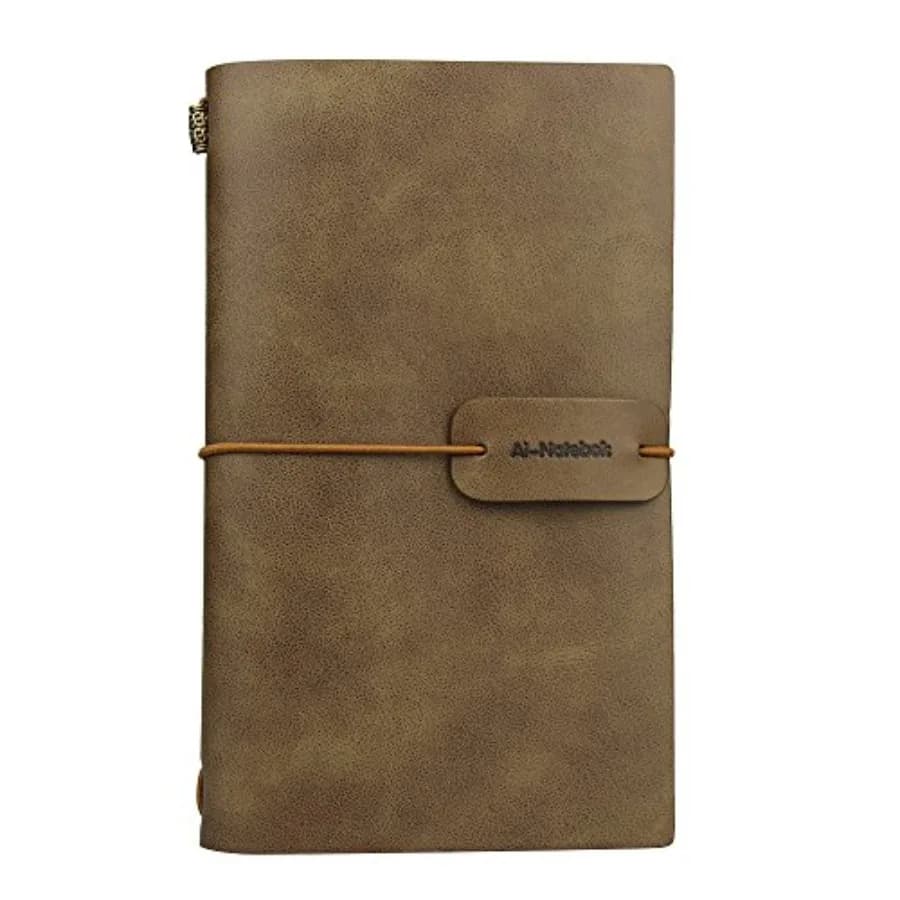 Travel Journal Notebook Vintage Retro Handmade Leather Lined Journal Refillable Note Book for Taking Notes, 4.72 X 7.87inch Whi
