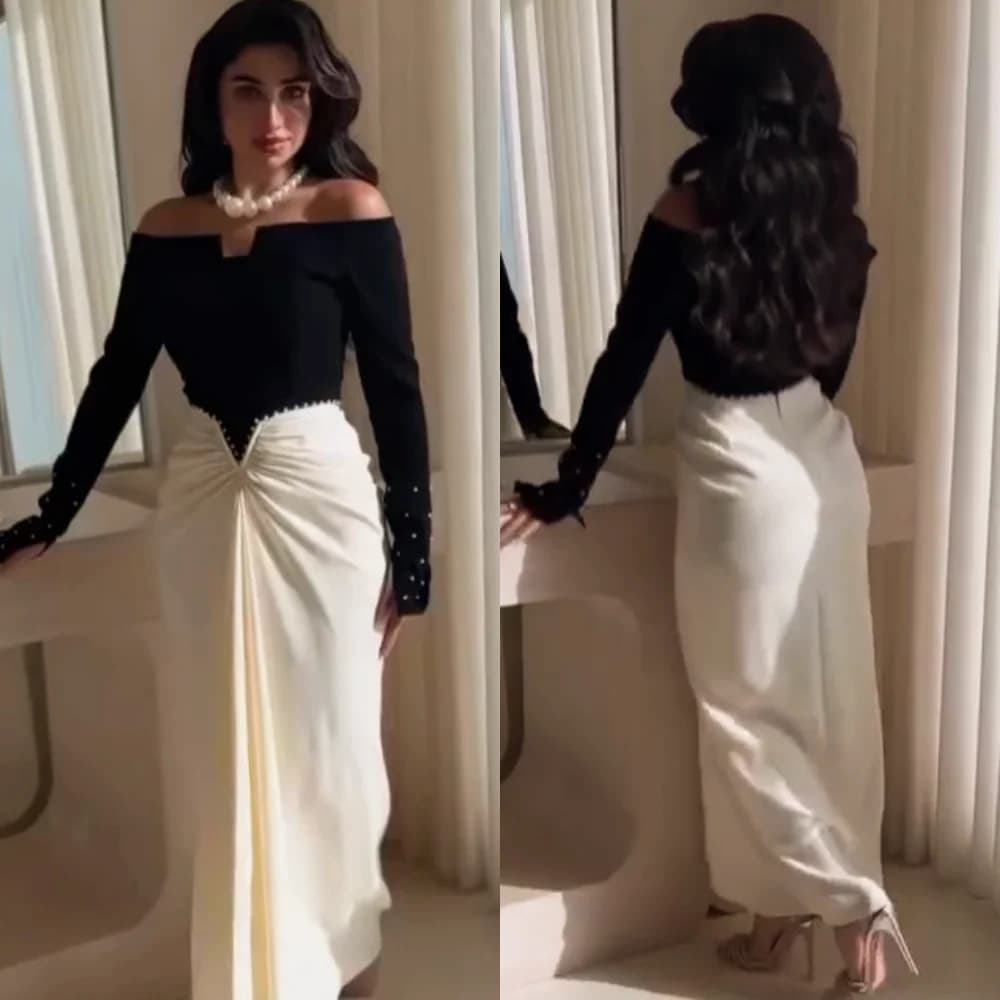 Abiti midi a trapezio con spalle scoperte e perline in jersey personalizzato Occasioni su misura Moda per feste Semplice abbinamento