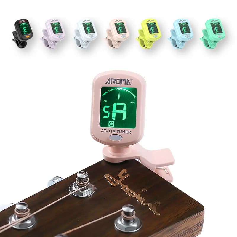 AROMA AT-01A Accordatore per chitarra Girevole Clip-on Sintonizzatore Display LCD per chitarra acustica cromatica Basso Ukulele Parti di chitarra nere