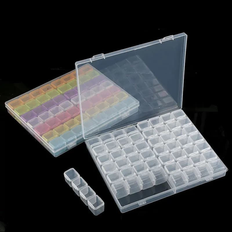 Transparent Art Nail Holder Box Plastic Detachable Storage Box Nail Beads Case with Rhinestones and Diamonds compartment