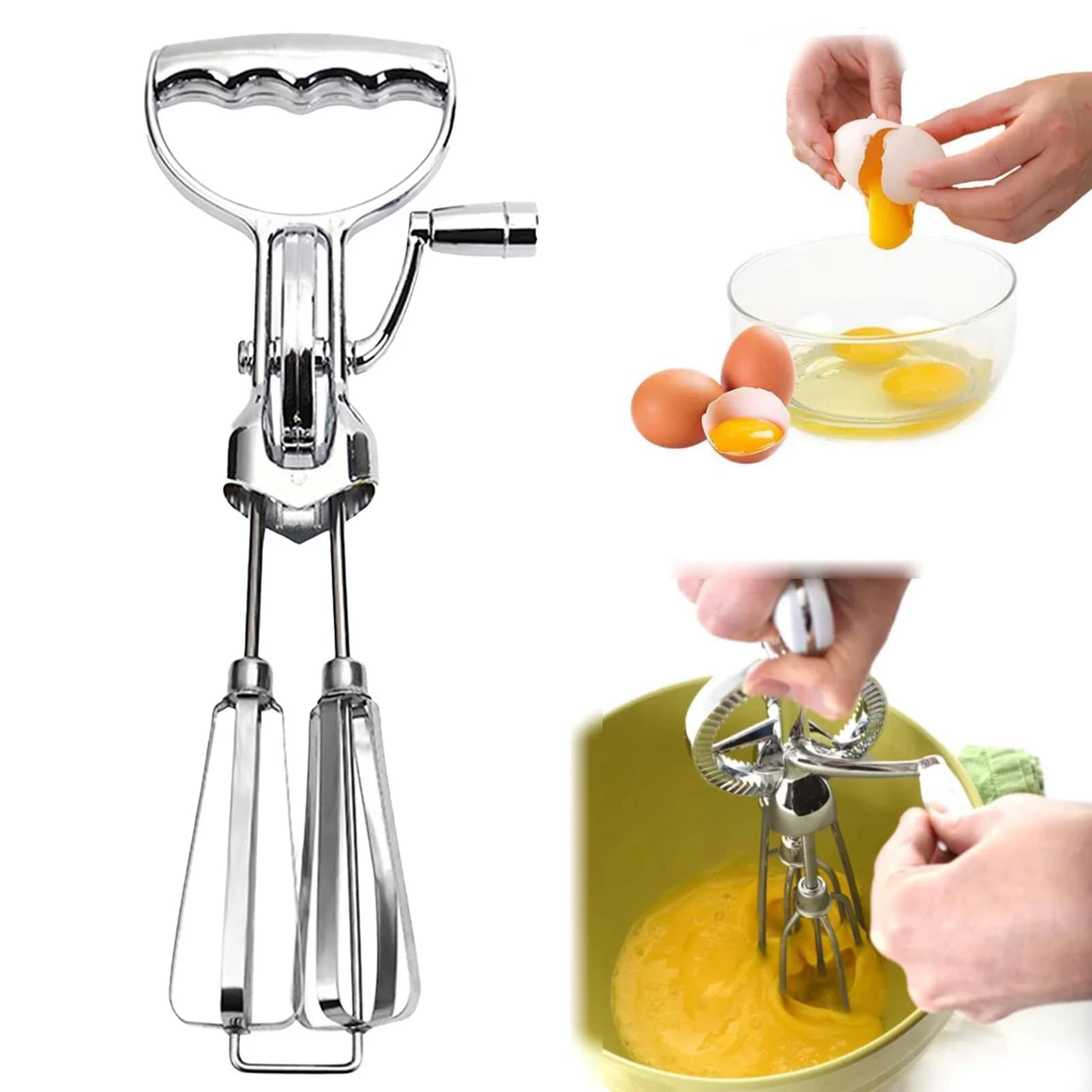 Frullino per le uova a doppia testa in acciaio inossidabile Strumento per miscelare le uova semiautomatico ergonomico portatile Strumenti di cottura per risparmiare tempo domestico