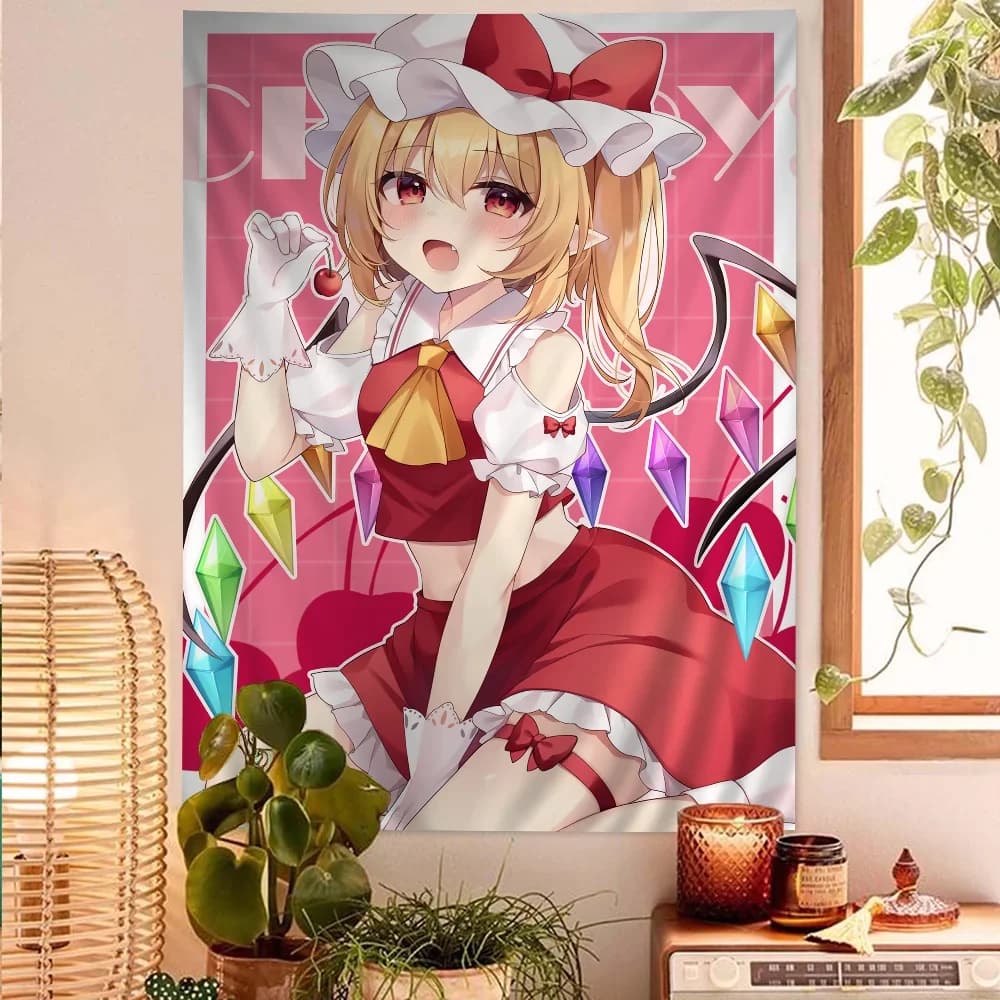 Touhou Project Flandre Scarlet Tapestry Anime Tapestry Hanging Tarot Hippie Wall Rugs Dorm Wall Hanging Sheets DIY Wall