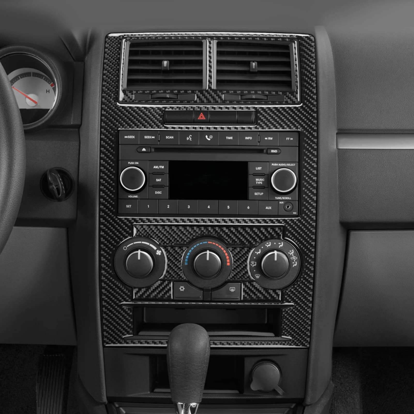 Set di pannelli di uscita per presa d'aria per cambio in fibra di carbonio Set di accessori per la decorazione di interni dell'auto per Dodge Charger Magnum 2008-201