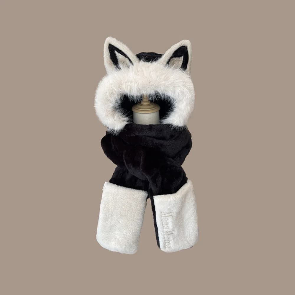 New hat thickened scarf gloves set plush keep warm women caps cap ear fox protector for ears windproof cycling