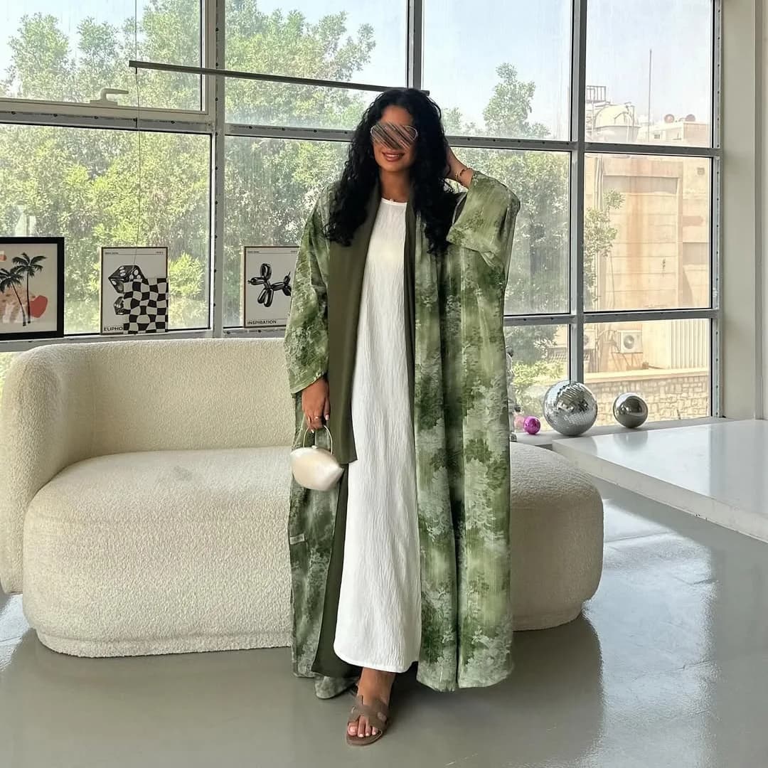 Eid Women Abaya Dress Jalabiya Cardigan Robe Muslim Print Dresses Dubai Open Abayas Morocco Ramadan Kaftan Islam Vestidos