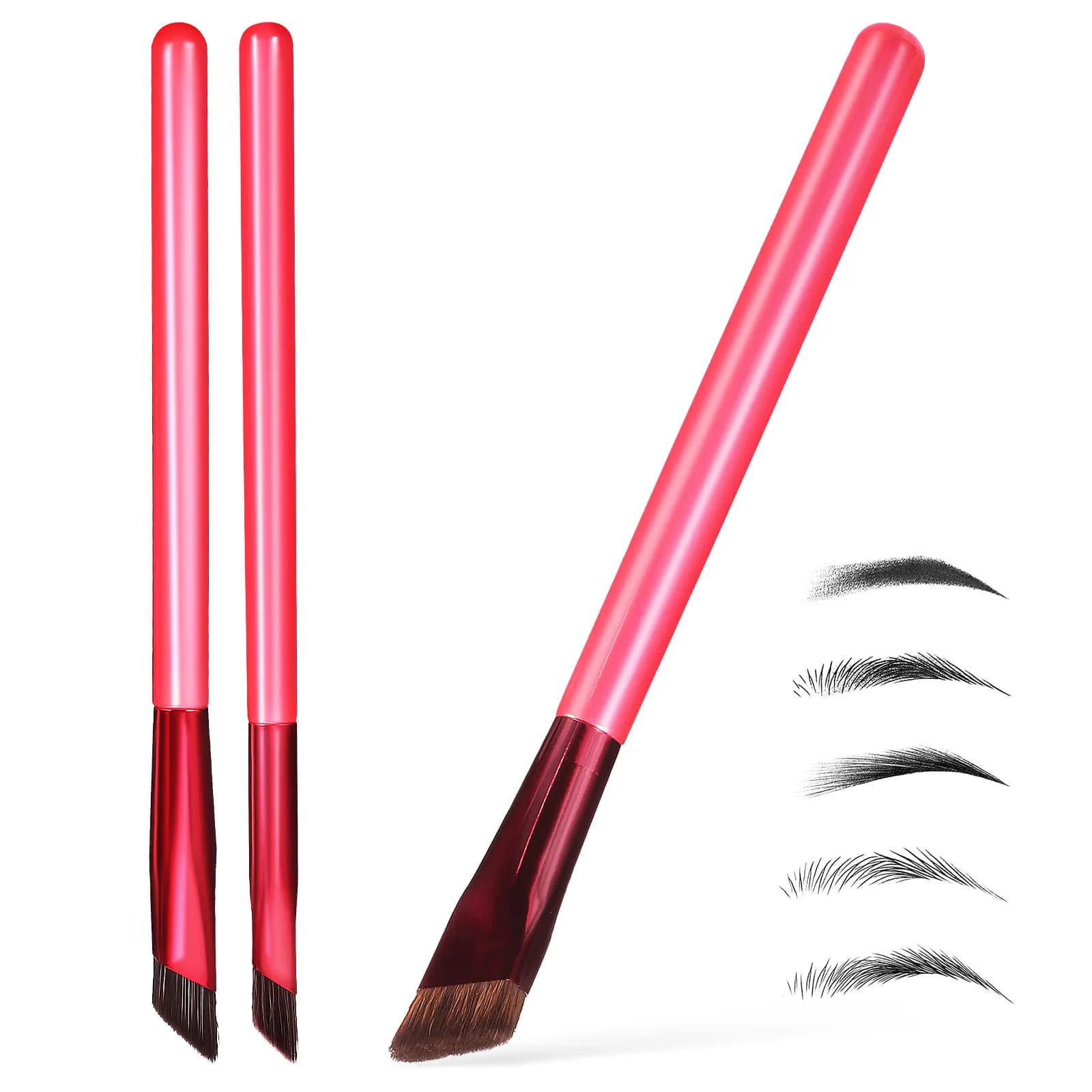 Kit di 3 Pennelli per Sopracciglia Realistici, Pennelli Angolati Multifunzionali con Manico Liscio per Polvere, Mascara, Eyeliner, Trucco di Bellezza