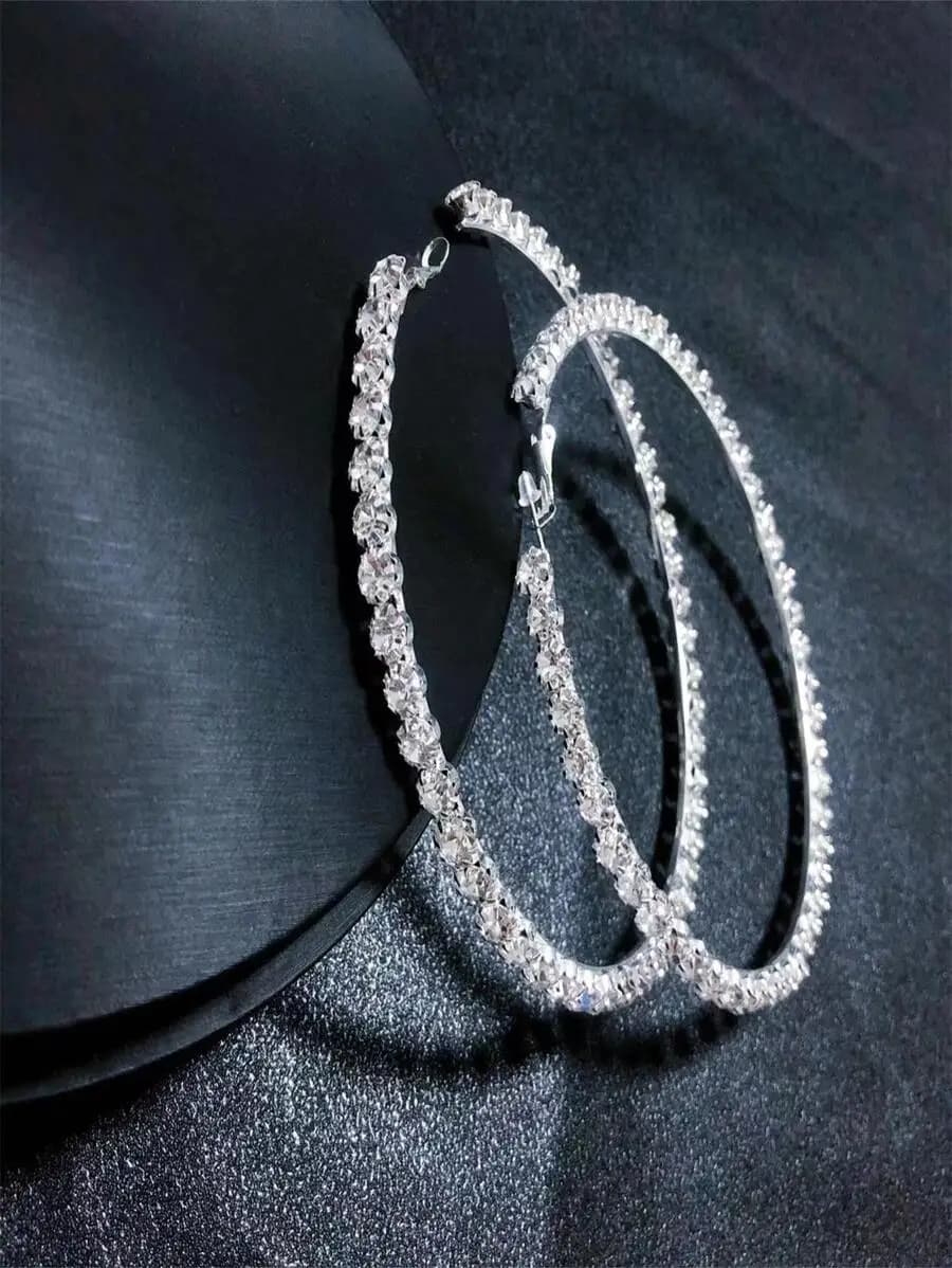 Fashion White Crystal Round Hoop Earrings For Women