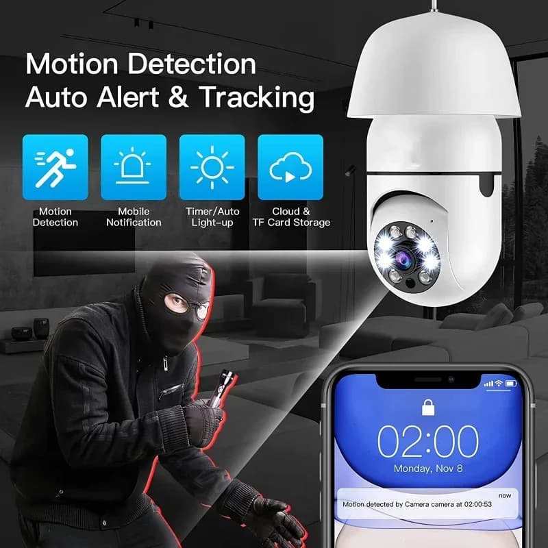 Telecamera di sorveglianza con lampadina E27 Telecamera IP WIFI 1080P 2.4G Telecamera di protezione di sicurezza da 2 MP Telecamera per animali domestici automatica a colori