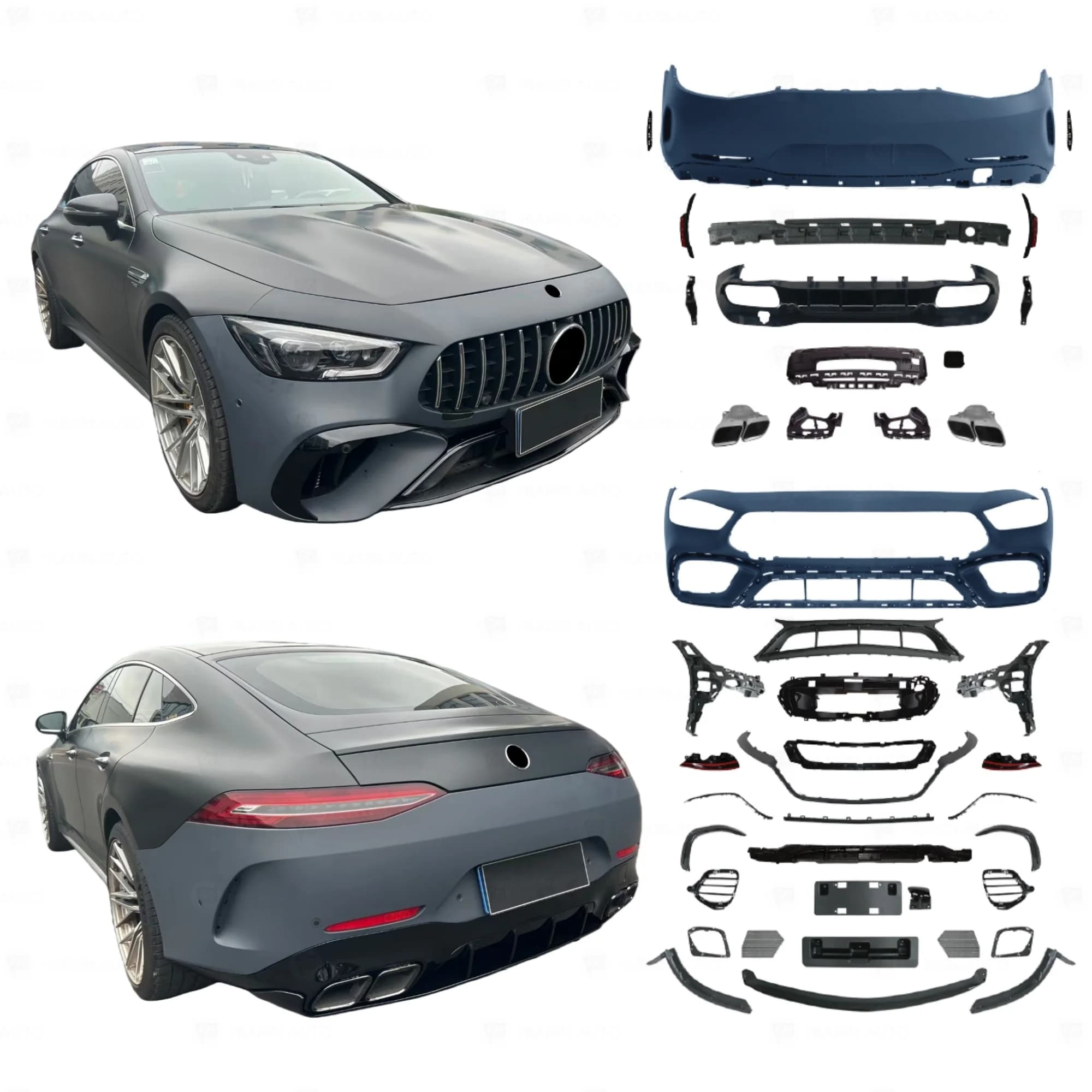 Flying Wing Car Bumper For Benz GT W290 4 Door 2020-2023 Upgrade To GT63S Contain Car Bumpers Rear Diffuser Exhaust Pipe