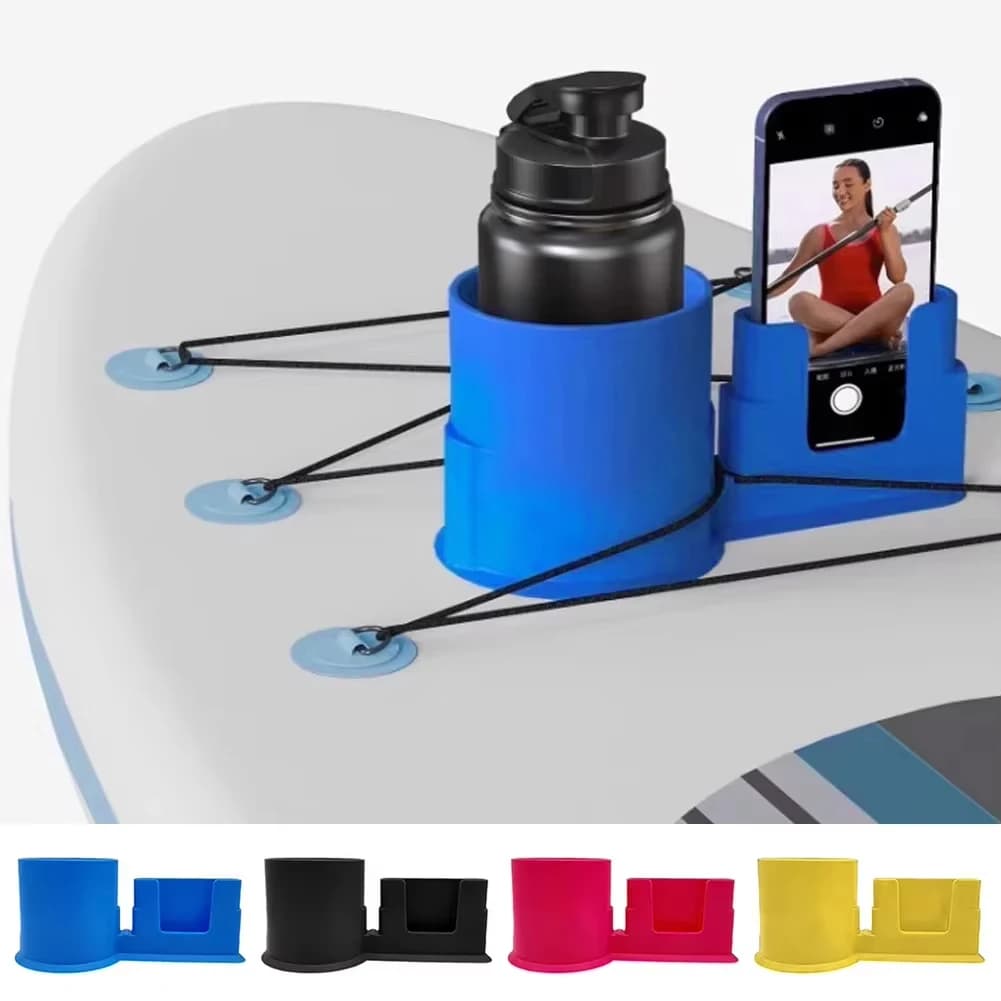Supporto universale 2 in 1 per bottiglia d'acqua e telefono, in silicone, per paddle board, kayak e canoa