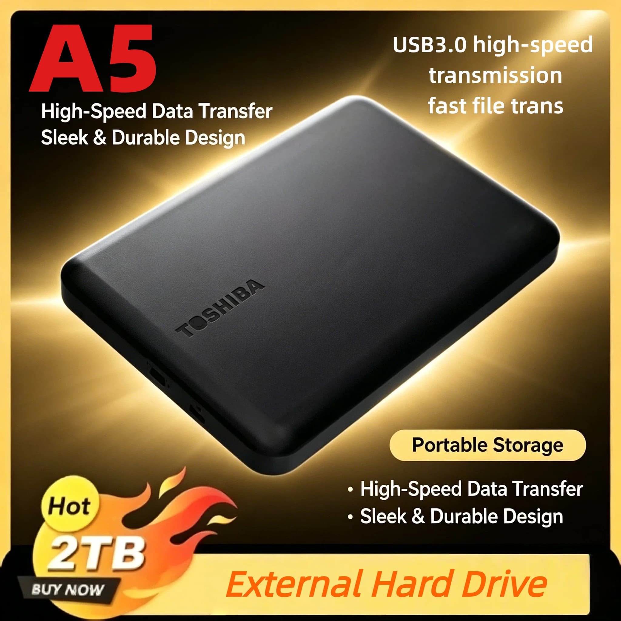 OEM per Toshiba A5, Disco Rigido Esterno USB3.0 da 500GB 1TB 2TB, Box Portatile da 2,5 Pollici per Laptop, PC, Gaming, PS4