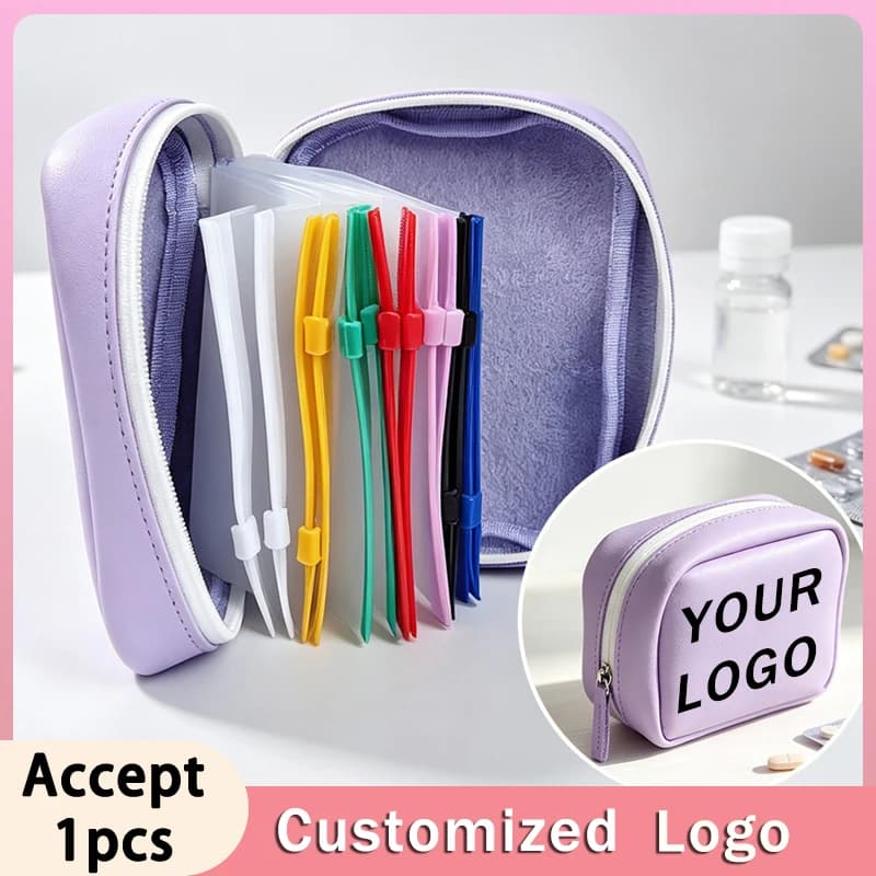 1pcs Custom Logo Portable PU Pill Storage Bags Waterproof Multi Compartments Travel First Aid Kit Zipper Medical Storage Case
