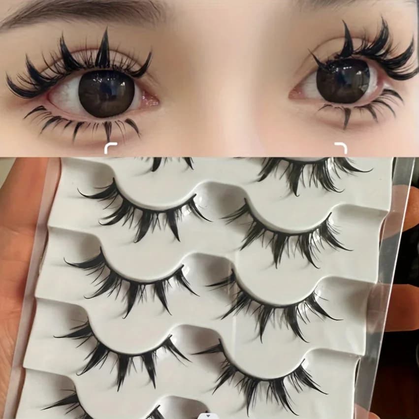 Ciglia finte ispirate all'anime, 5 paia di ciglia finte per occhi di cartone animato, look drammatico stile demone, volumizzante e allungamento