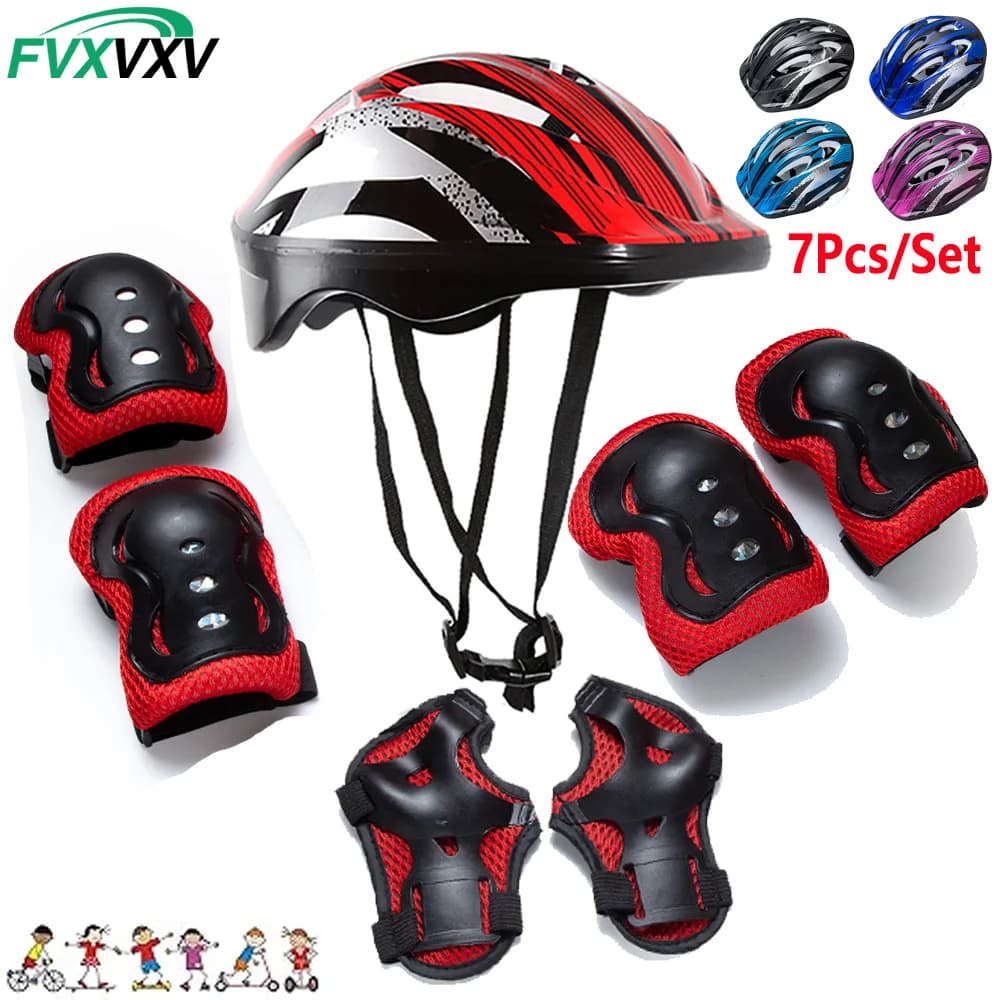 7 pcs/set baby protective equipment baby helmet for girls size adjustable with knee pads elbows protection for cuffs for cycling scooter