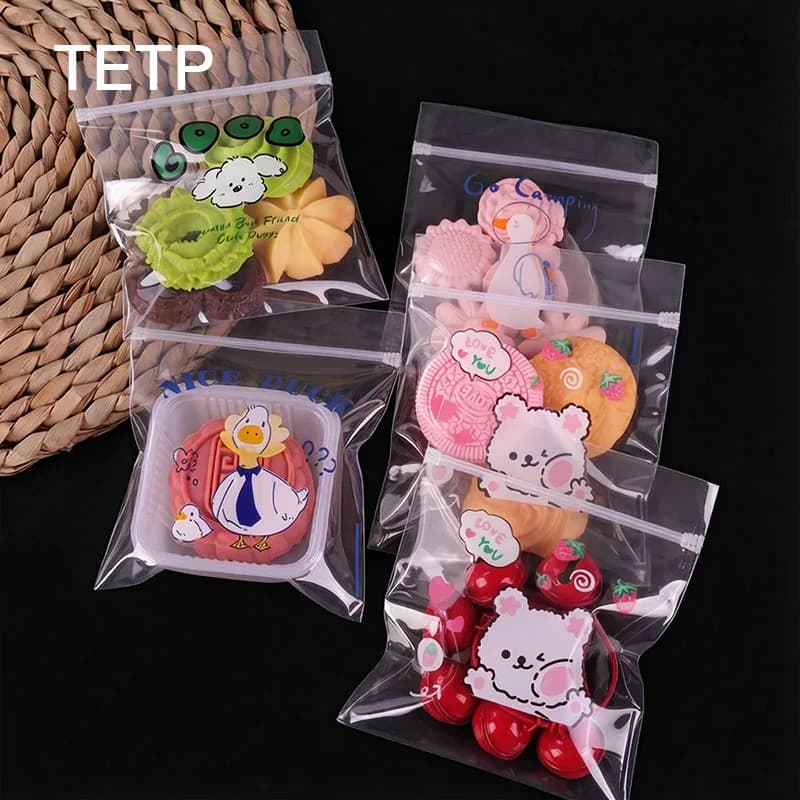 TETP 100 Pezzi Sacchetti Trasparenti in PE con Chiusura Autosigillante per Snack, Giocattoli, Accessori, Fermagli per Capelli, Biscotti, Caramelle, Portachiavi