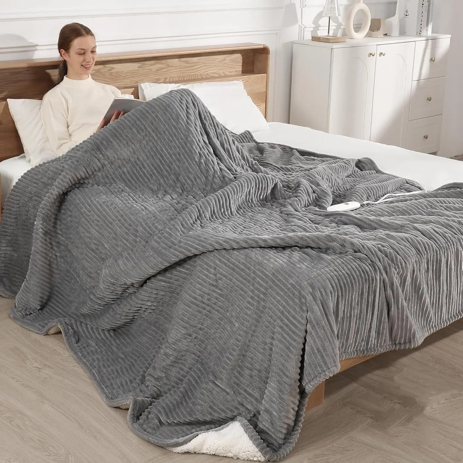 Coperta Elettrica Riscaldata Misura Queen, Doppio Controllo con 5 Livelli di Calore, Spegnimento Automatico e Lavabile in Lavatrice