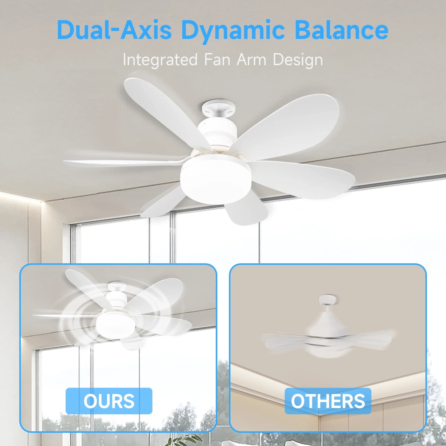 Ventilatore da soffitto multifunzionale bianco a forma di fiore Ventilatore da soffitto a vite da 40 W con funzione di regolazione remota per cucina camera da letto