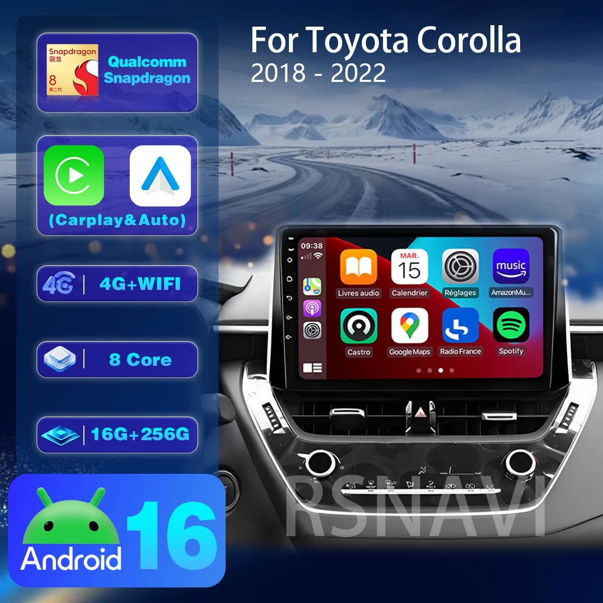 Android 16 For Toyota Corolla 12 2018 - 2020 Wireless CarPlay Auto Car Radio Multimedia Player Qualcomm Screen Snapdragon 4G