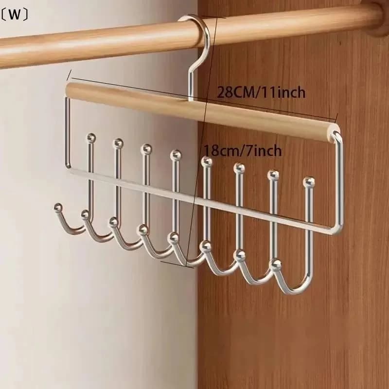 〔W〕1pc Versatile Wooden Hat Organizer Rack With Hooks Caps Belts Ties Storage Space-Saving Home Retail Display Clothes Storage