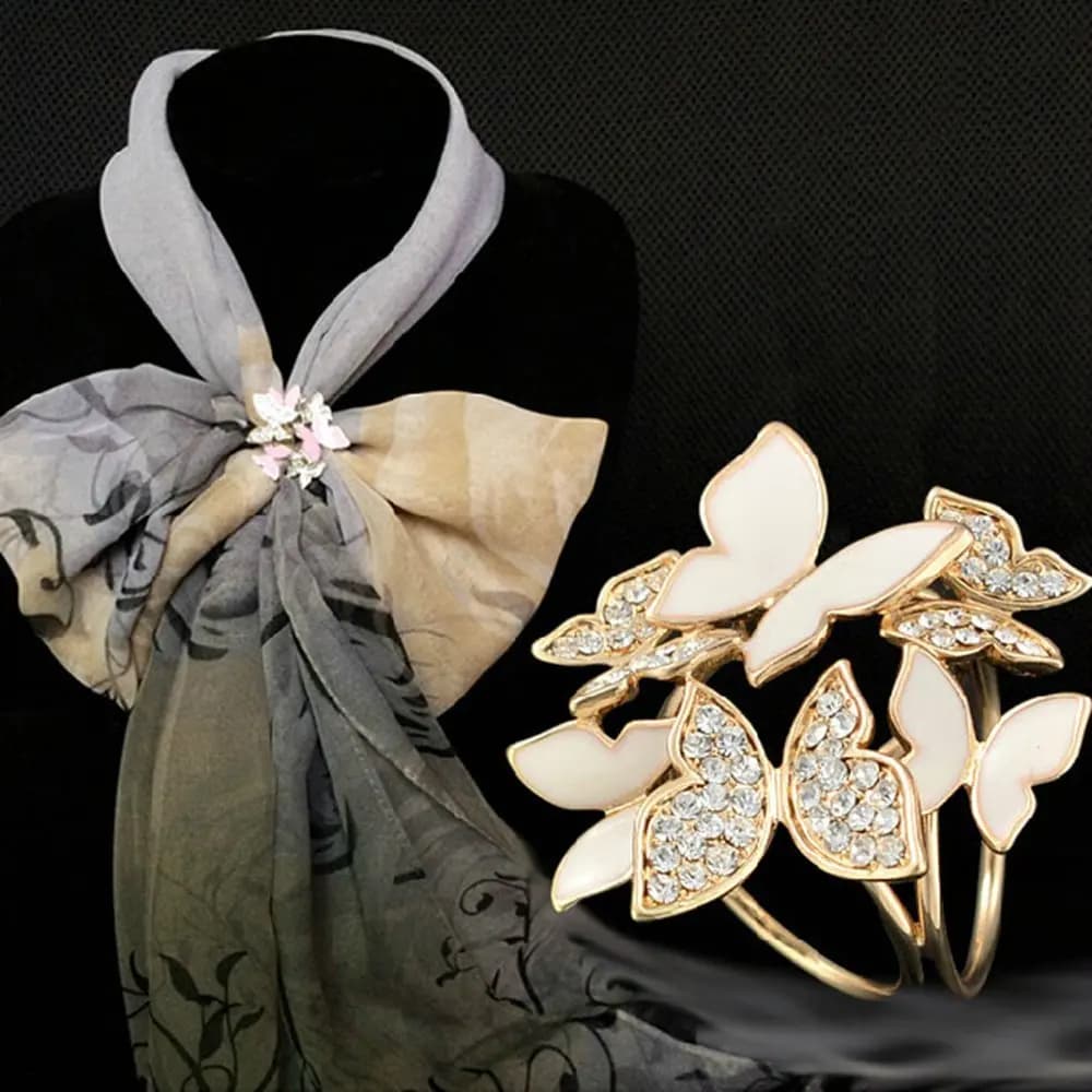 ABQR Elegant silk scarf buckle clip with 3 rings butterfly scarf ring (gold)