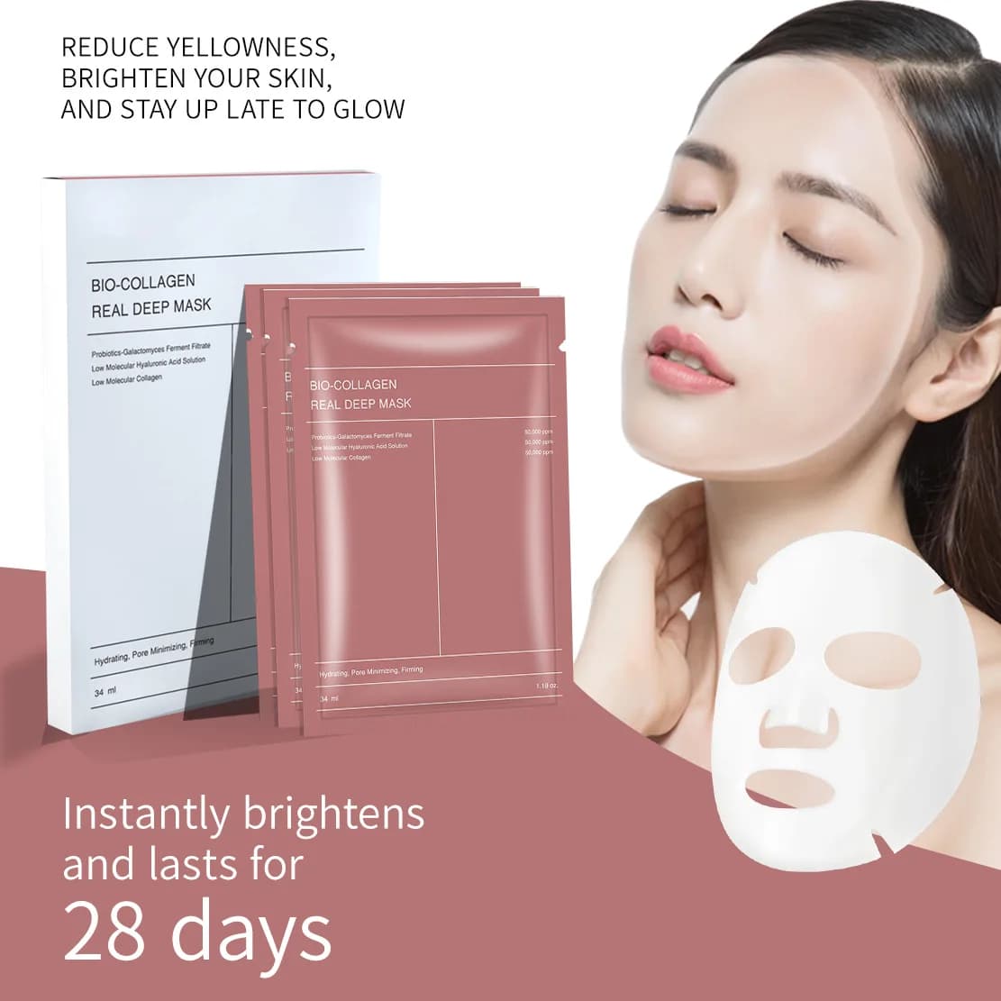 Maschera Viso al Collagene Anti-Rughe Effetto Lifting, Maschera Notturna al Collagene per Rassodare, Idratare e Lifting Profondo