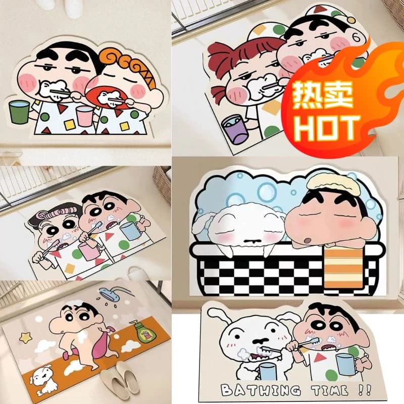 30*40CM Crayon Shinchan Bath Shower Mat Absorbent Quick Dry Non Slip Soft Anime Decorative Floor Door Water Uptake Mat