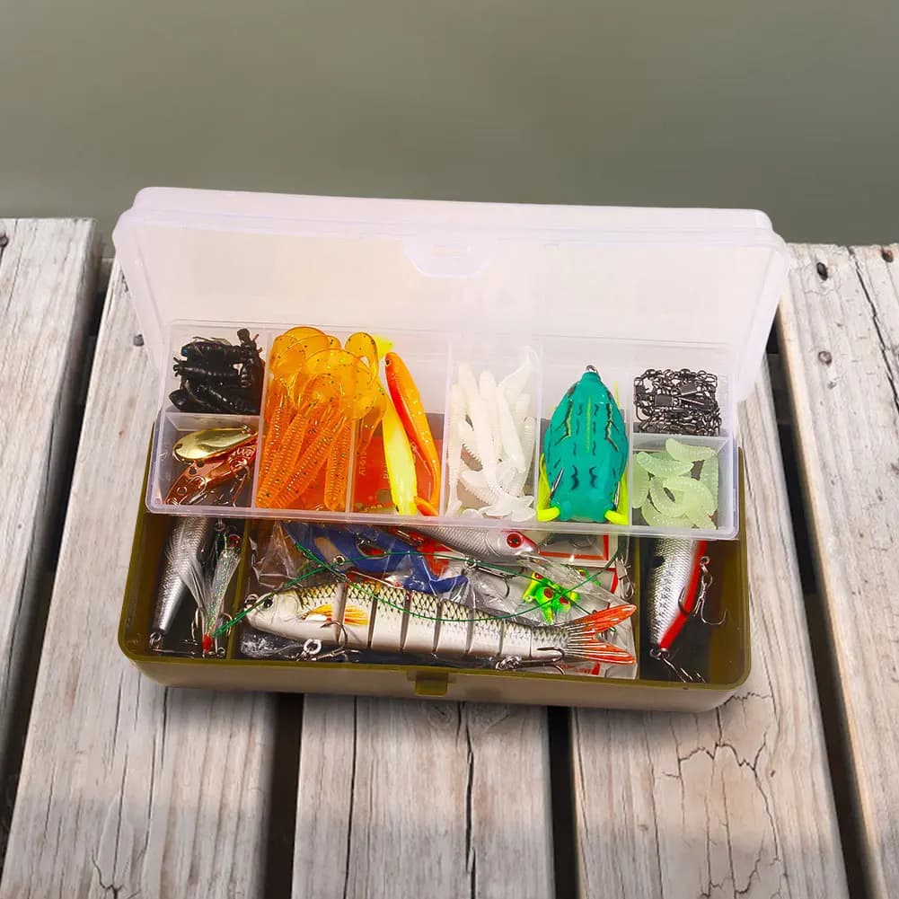 Kit of Mixed Fishing baits, Soft and Dure bait set with Tool Box for Bass, Luccio, Crank and Accessories