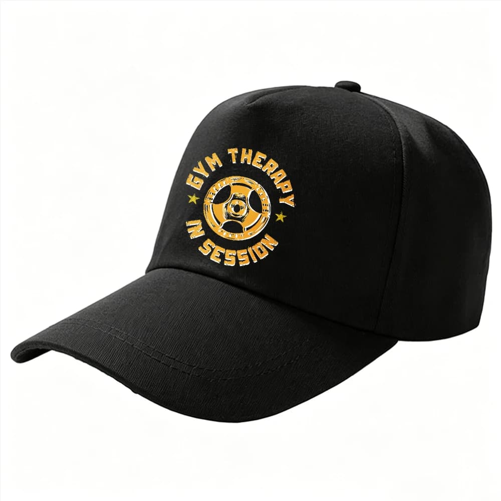 Adjustable Cotton Baseball Cap Gym Therapy in Session Weight Plate Vintage Yellow Letter Print Dad Hat Men Women Outdoor Sun Cap